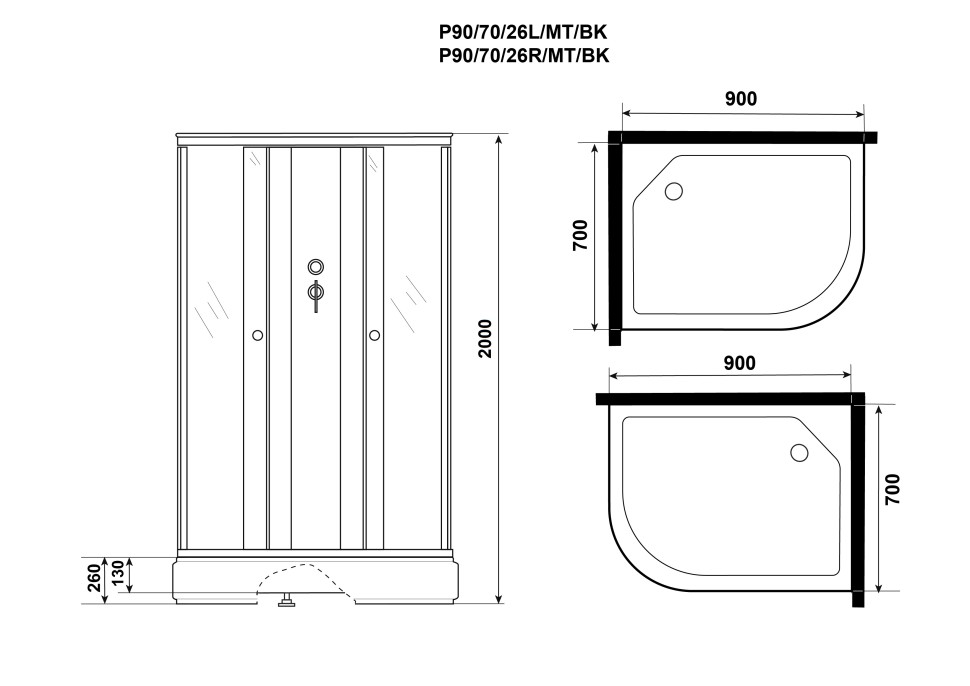 Душевая кабина Niagara Promo P90/70/26L/MT/BK (90х70х195) 4 места