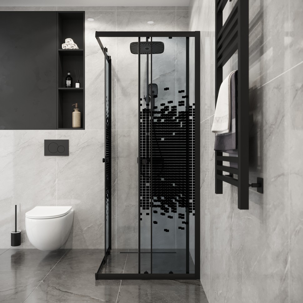 Душевое ограждение Niagara Eco NG-1009-14QBLACK (90х90х190) квадрат,раздвижное,черный,стекло мозаика,1 место