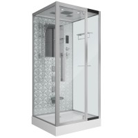 Душевая кабина Niagara Luxe NG-7714W (100x90х215) низкий поддон(15см),дверь распашная,стенки серебро,5 мест