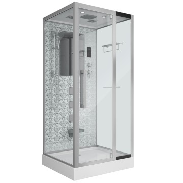 Душевая кабина Niagara Luxe NG-7714W (100x90х215) низкий поддон(15см),дверь распашная,стенки серебро,5 мест