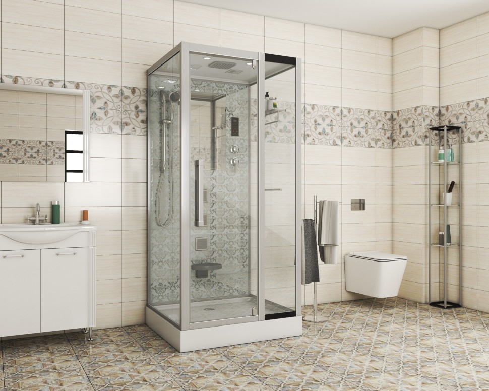 Душевая кабина Niagara Luxe NG-7714W (100x90х215) низкий поддон(15см),дверь распашная,стенки серебро,5 мест