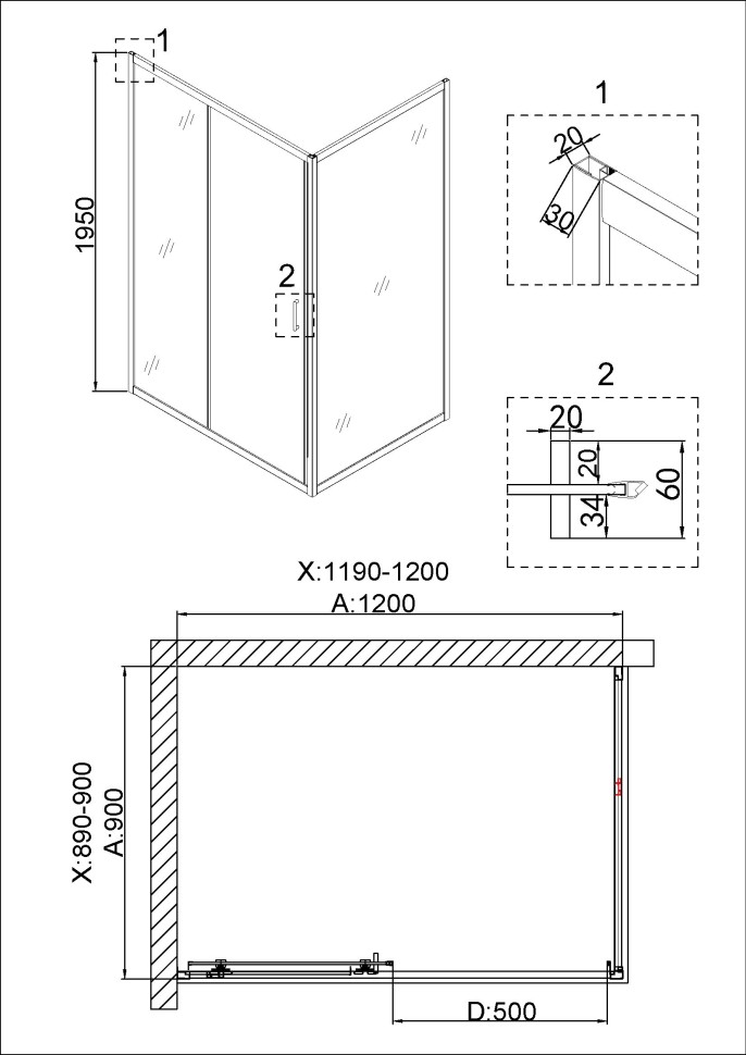 Душевое ограждение Niagara Nova NG-42-12AG-A90G (120х90х195) прямоугольник,золото,двери раздвижные,стекло прозрачное,2 места