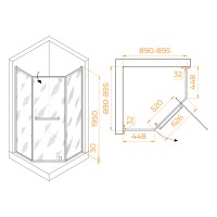 Душевой уголок RGW HO-084Gb (Матовое-Сатинат, 900x900)