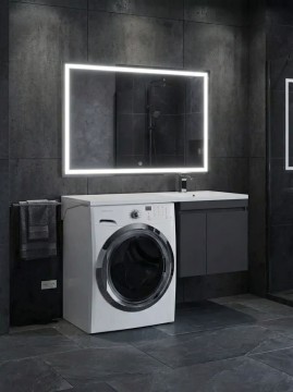 Тумба под стиральную машину подвесная Uperwood Magenta 45х50х55 см, черная, с дверцами