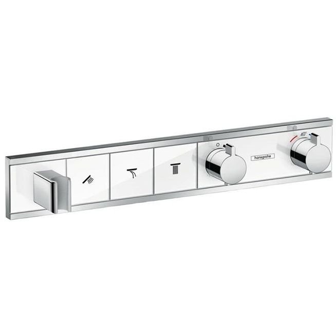 Смеситель Hansgrohe RainSelect для душа, встраиваемый, термостат на 3 переключателя, внешняя часть, цвет: хром/белый 15356400