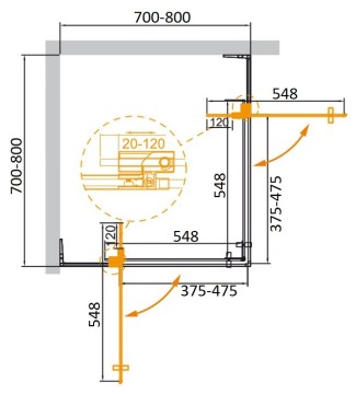 Душевой уголок CEZARES SLIDER-A-2-70/80-BR-NERO