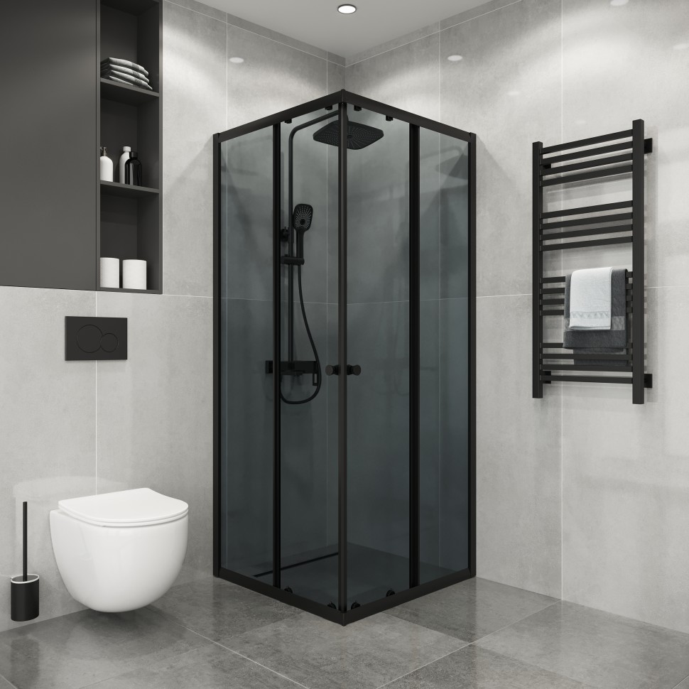 Душевое ограждение Niagara Eco NG-1009-14QT (90х90х190) квадрат,раздвижное,черный,стекло тонированное,1 место