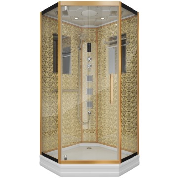 Душевая кабина Niagara Luxe NG-7717G (100x100х215) низкий поддон(15см),дверь распашная,стенки золото,4 места