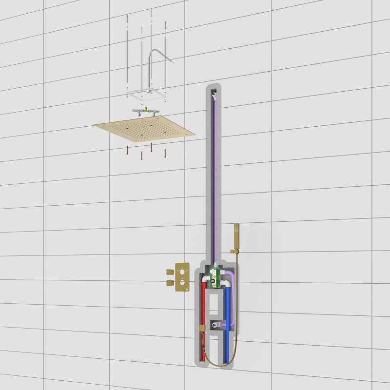 Душевая система встроенная с термостатом Timo Petruma SX-5029/17SM золото матовое