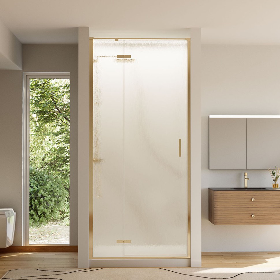 Душевая дверь Veconi Vianno VN-73RG/L, 800x1950, Золото брашинг, стекло дождь