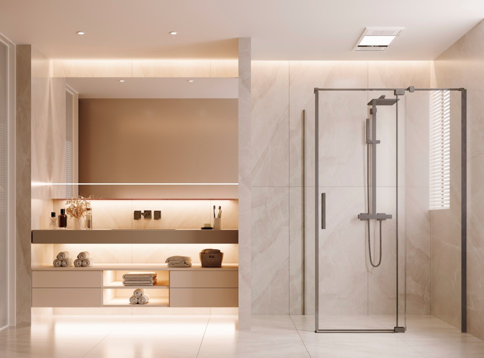 Душевой уголок Экстенза (Extenza) VSR-4EX901090CLGM, 900/1000*900, вороненая сталь, стекло прозрачное