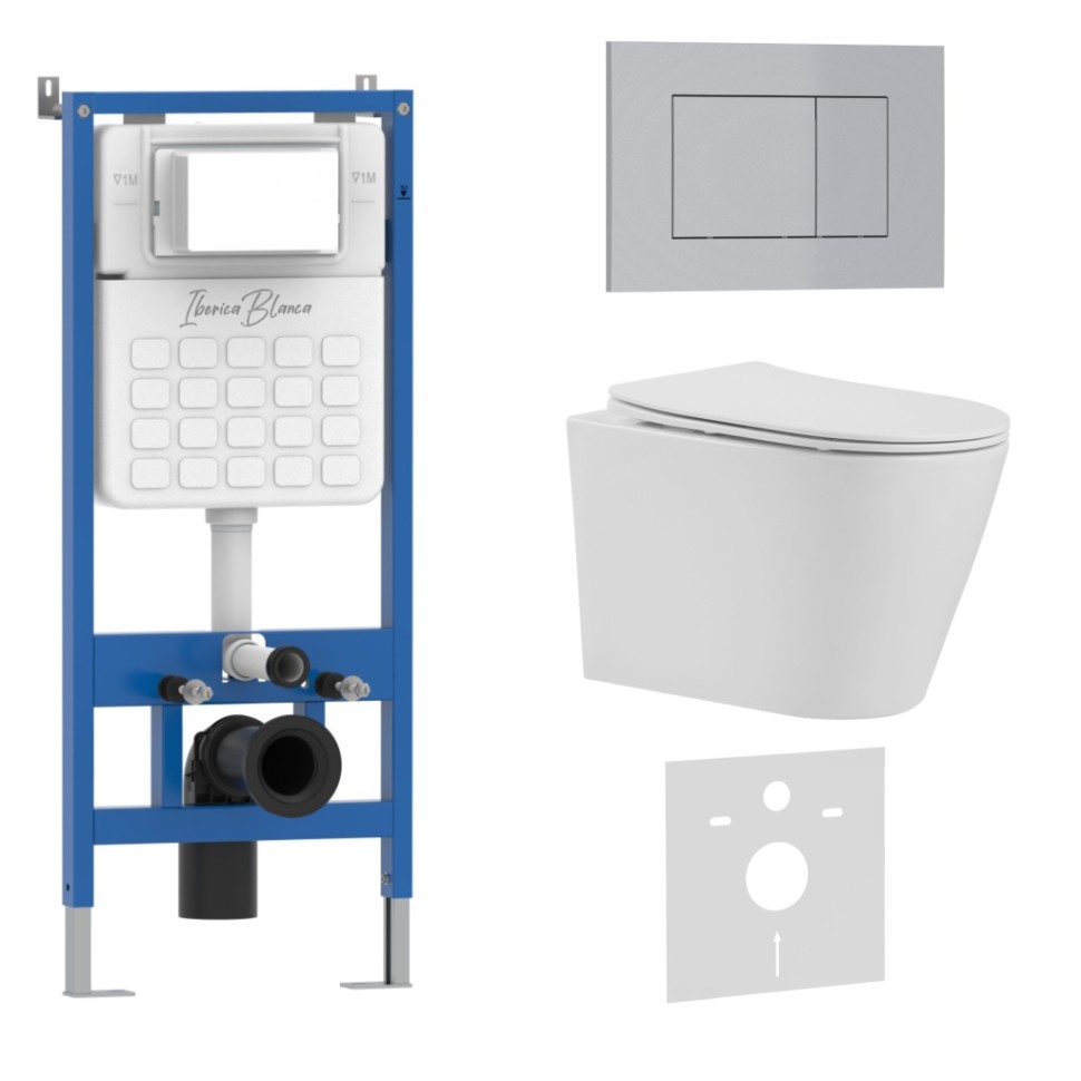 Комплект 3в1 IBERICA BLANCA инсталляция SILENCIO, унитаз BURGOS ALTO белый, кнопка смыва ESTI-S хром матовый (IB001.BRA.234.853)