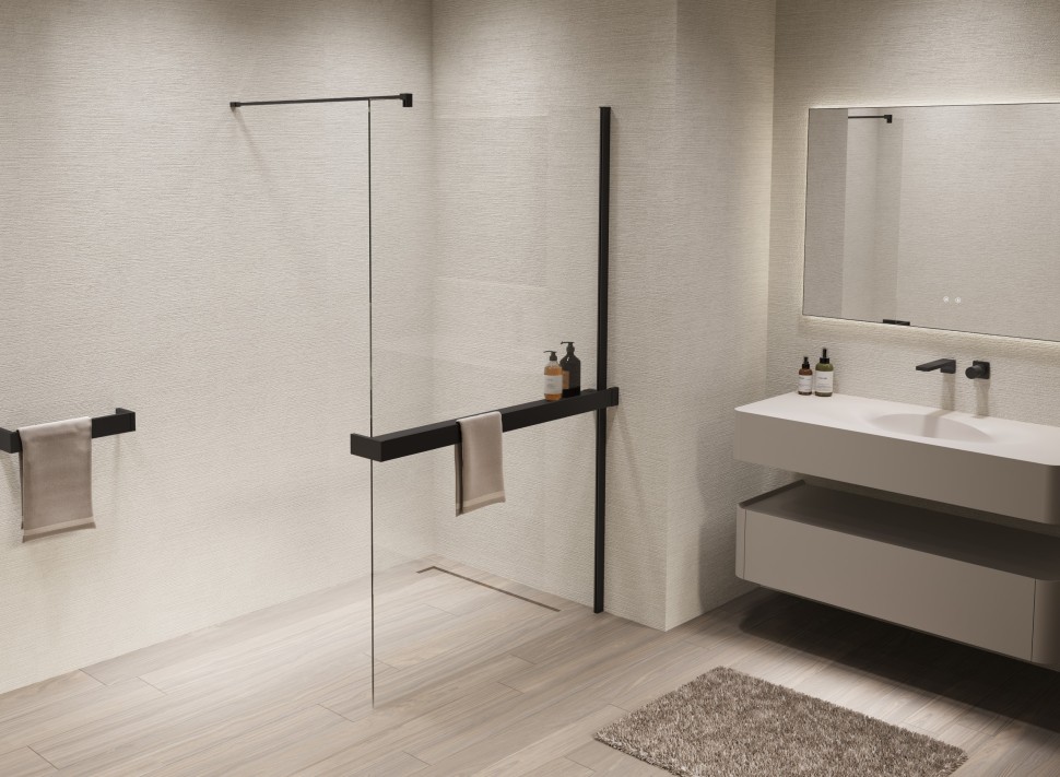 Душевая перегородка Walk-In VSW-1HR100CLB, 1000*2000, черный, стекло прозрачное