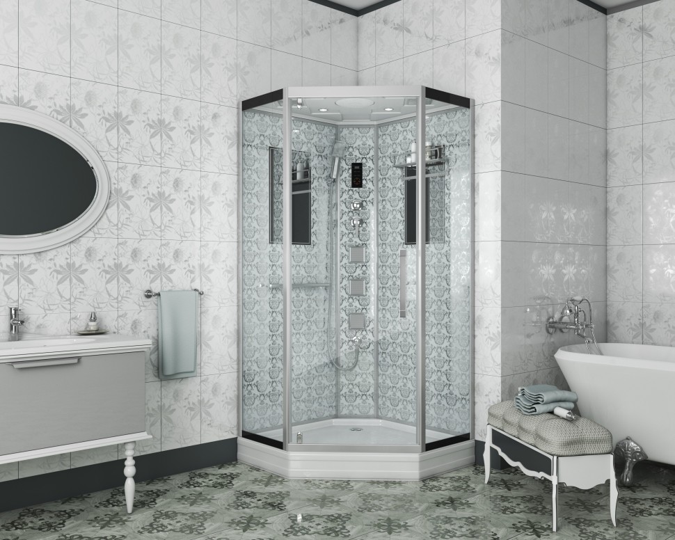 Душевая кабина Niagara Luxe NG-7717W (100x100х215) низкий поддон(15см),дверь распашная,стенки серебро,4 места