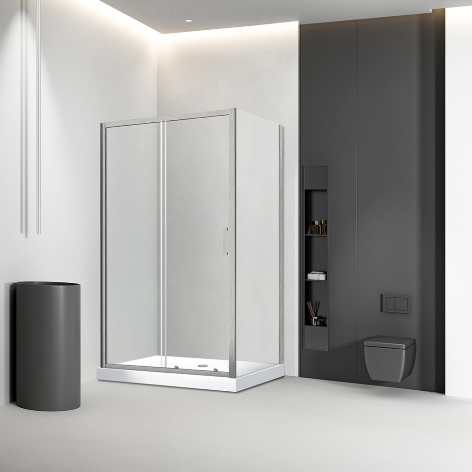 Боковая панель Veconi KP-03BС, 1200х1950 никель брашинг, стекло прозрачное New