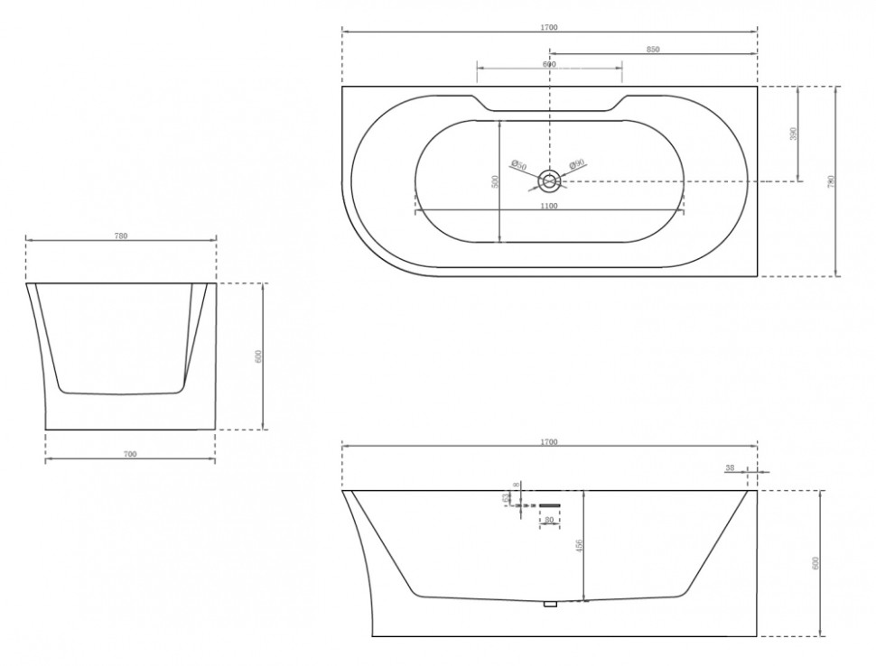Акриловая ванна ABBER AB9335-1.7 R белая