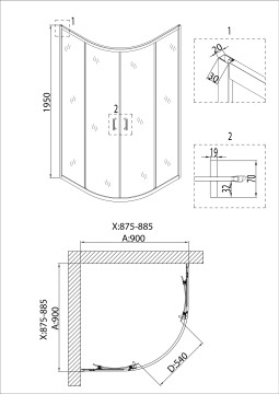 Душевое ограждение Niagara Nova NG-6606-08 (90х90х195) четверть круга,хром,двери раздвижные,стекло прозрачное,1 место