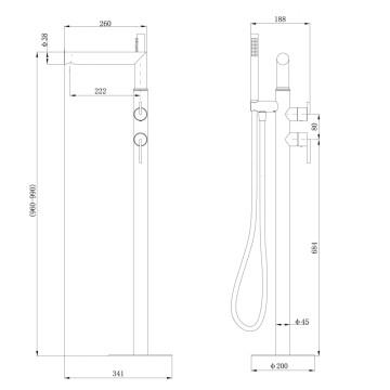 Смеситель ABBER Perfekte 316 AF8A15BST отдельностоящий для ванны, брашированная сталь