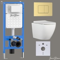 Комплект 3в1 IBERICA BLANCA инсталляция SILENCIO, унитаз BILBAO ALTO белый, кнопка смыва INOX-C золото матовое (IB001.BLA.231.1150)