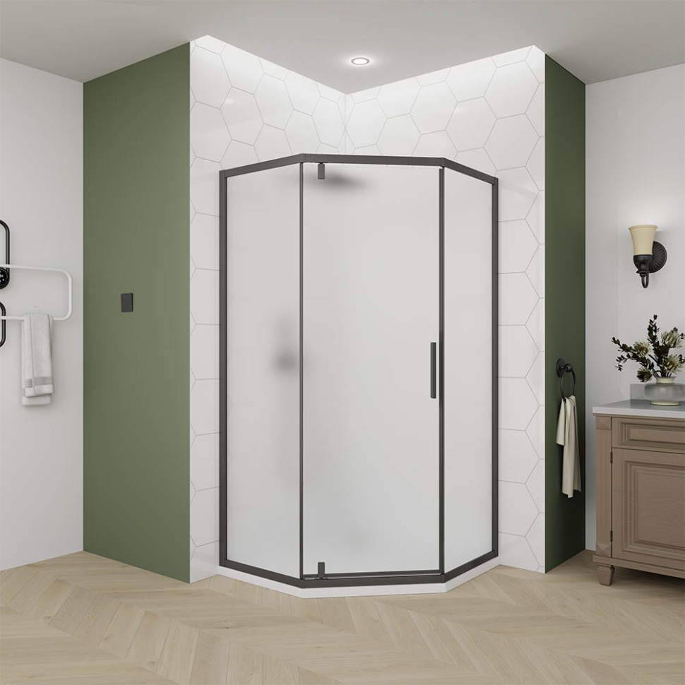 Душевой угол Veconi Ottimo P10 B, 1000x1000x1900, черный матовый, стекло матовое