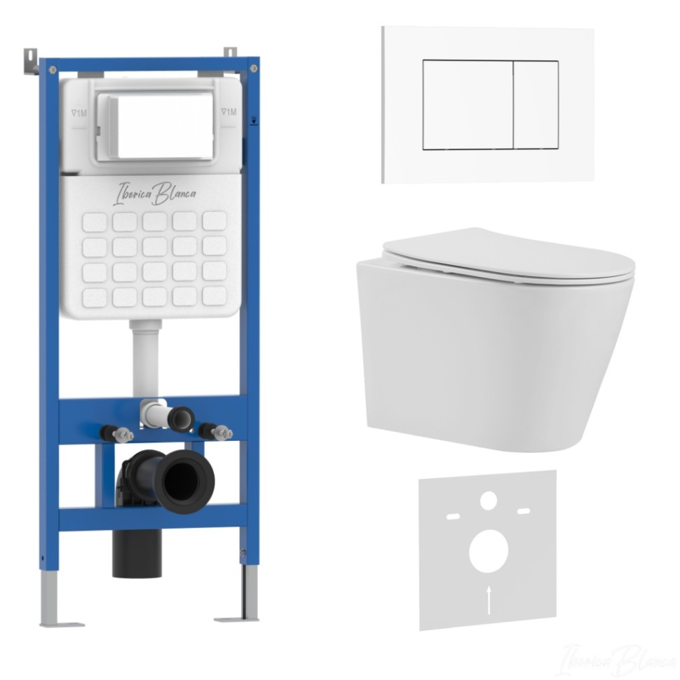 Комплект 3в1 IBERICA BLANCA инсталляция SILENCIO, унитаз BURGOS ALTO белый, кнопка смыва ESTI-S белый глянцевый (IB001.BRA.234.855)