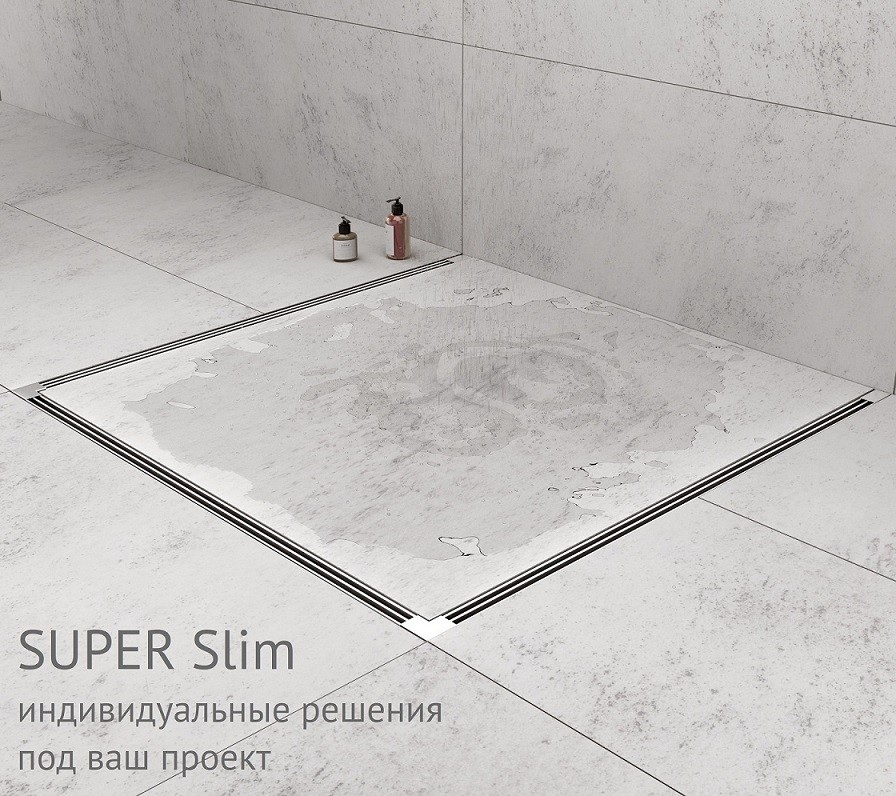 Желоб BERGES водосток SUPER Slim 1000, хром глянец, S-сифон D50/105 H50 вертикальный