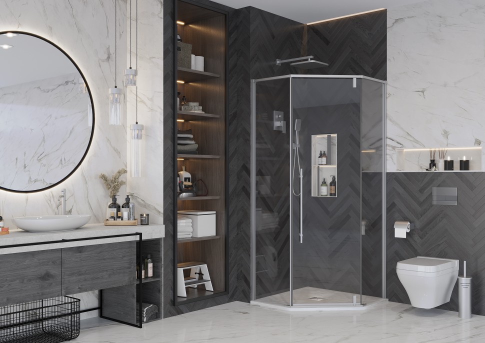 Душевое ограждение Ambassador Ritz 112011103 (100х100х200) трапеция,хром,стекло прозрачное,распашная,1 место