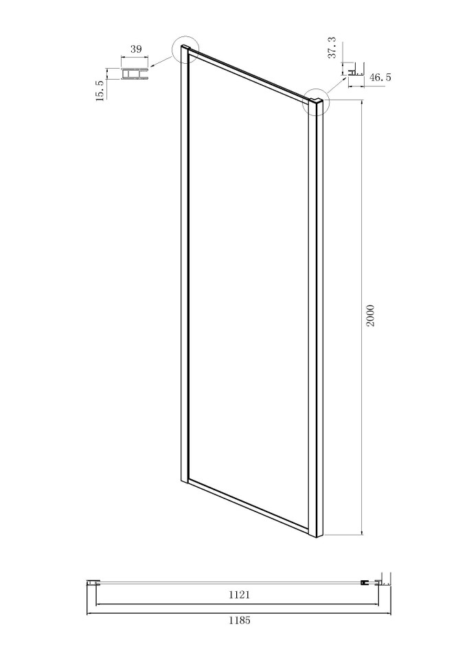 Боковая стенка Ambassador Forsa 120AB (120х200) черный,стекло прозрачное,1 место