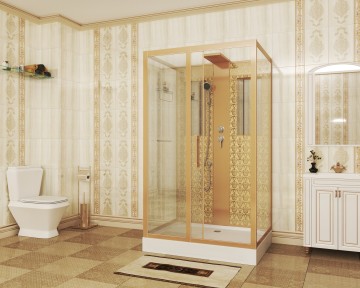 Душевая кабина Niagara Luxe NG-7711GBK (90x120х210) низкий поддон(15см),дверь раздвижная,стенки золото,без крыши,5 мест