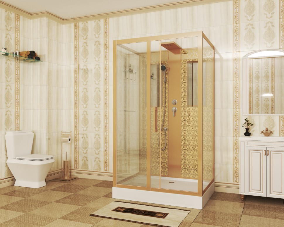 Душевая кабина Niagara Luxe NG-7711GBK (90x120х210) низкий поддон(15см),дверь раздвижная,стенки золото,без крыши,5 мест
