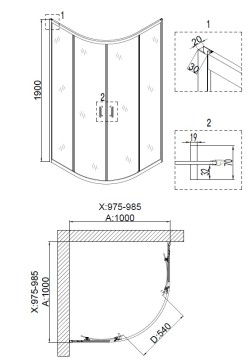 Душевое ограждение Niagara Nova NG-6607-08 (100х100х190) четверть круга,хром,двери раздвижные,стекло прозрачное,1 место