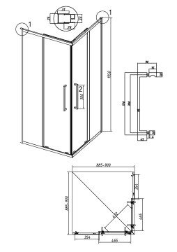 Душевое ограждение Grossman Cosmo 300.K33.02.9090.32.00 (90х90х195) квадрат,раздвижная,золото сатин,стекло прозрачное, 1 место