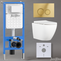 Комплект 3в1 IBERICA BLANCA инсталляция SILENCIO, унитаз BILBAO ALTO белый, кнопка смыва ESTI-O золото глянцевое (IB001.BLA.234.826)