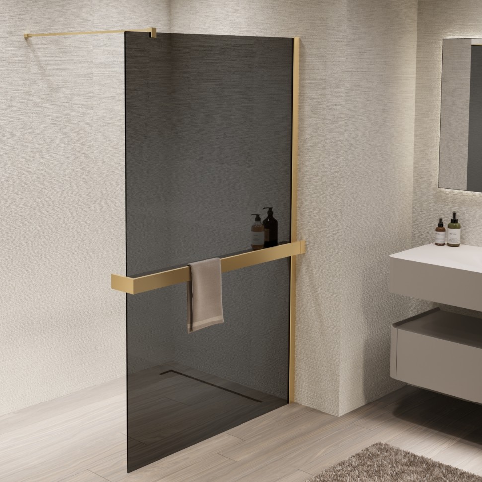 Душевая перегородка Walk-In VSW-1HR100CGG, 1000*2000, матовый золотой, стекло тонированное