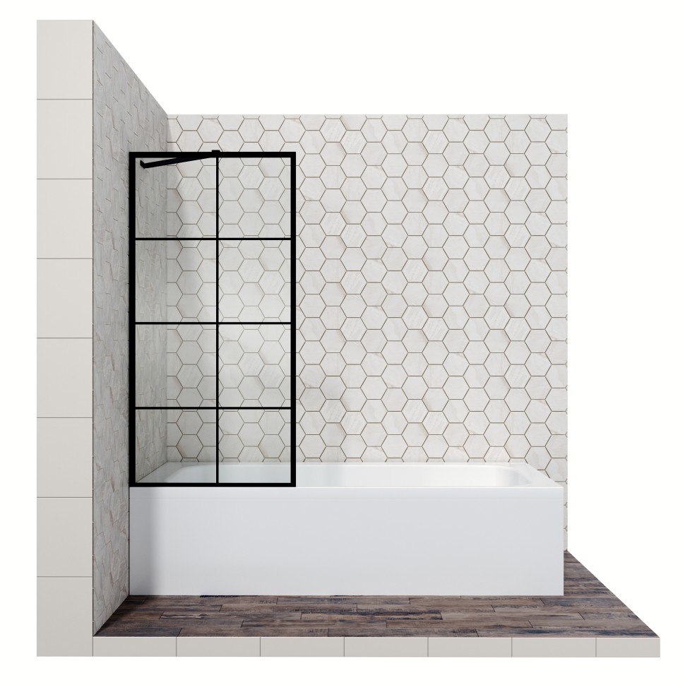 Шторка для ванны Ambassador Bath Screens 16041208 (70х140) черный,стекло прозрачное с рисунком,неподвижное,1 место