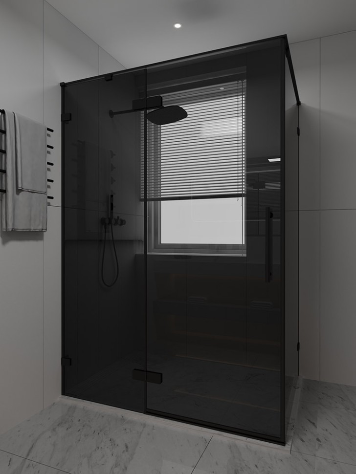 Душевой угол распашной Veconi Premium Alassio SP BB, 1300х900x2000, черный матовый, стекло черное