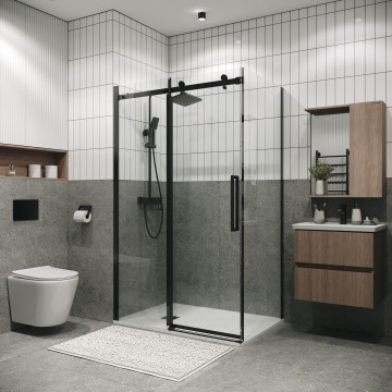 Душевое ограждение Grossman Classic 100.K33.04.100.21.00-200.K33.04.80.21.00 (100х80х195) раздвижная,черный матовый,стекло прозрачное,2 места