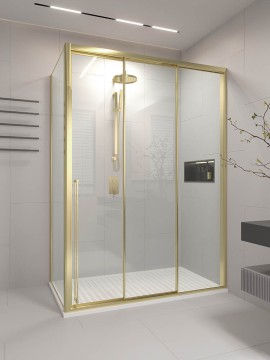 Душевой угол раздвижной Veconi Premium Ptato 300 SP G-R, 1600х1000x2000, золото брашированный, стекло прозрачное
