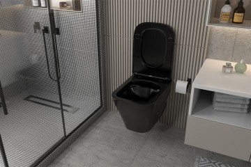 Комплект подвесной унитаз ABBER Rechteck AC1201MB черный матовый с инсталляцией AC0105 и кнопкой AC0120MMG золото матовое