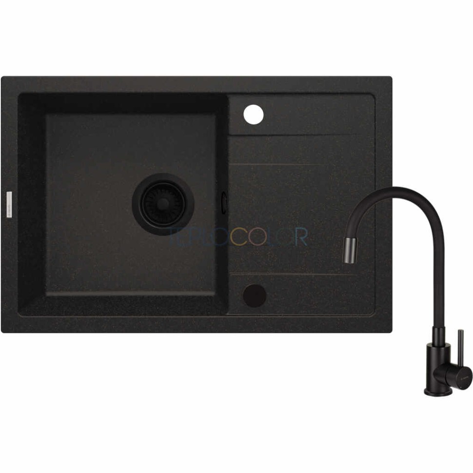 Гранитная мойка со смесителем, 1-чаша с осушкой