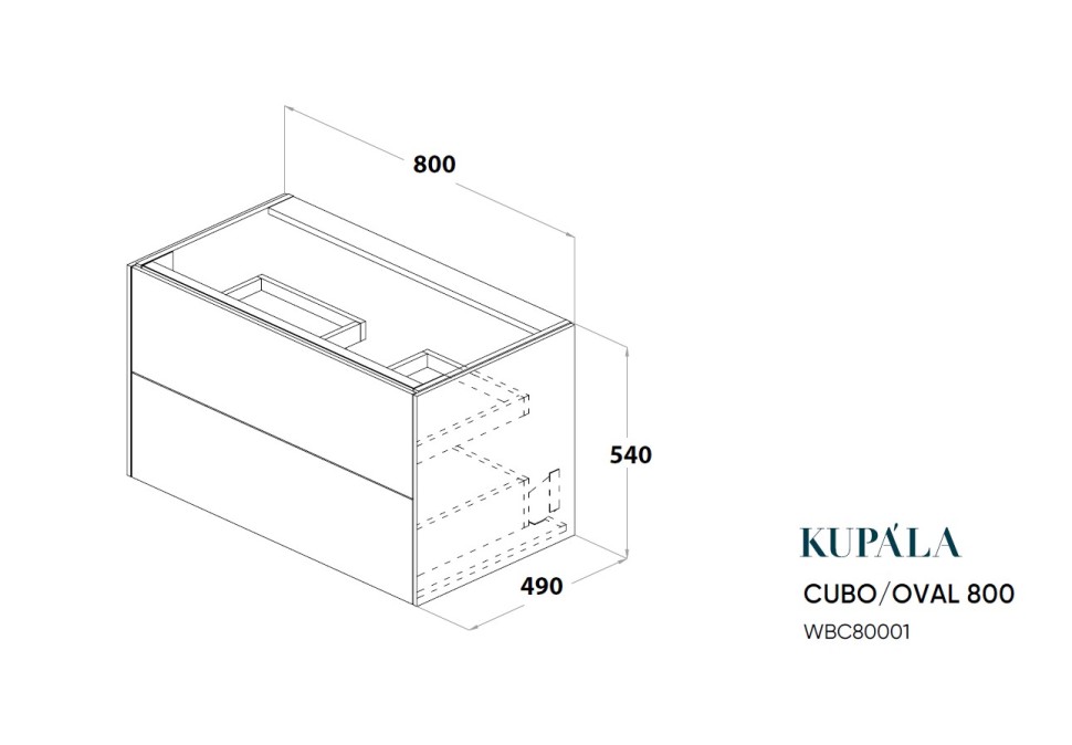 Тумба 800x490x540 для монтажа с мебельной раковиной 80 см OVAL, CUBO