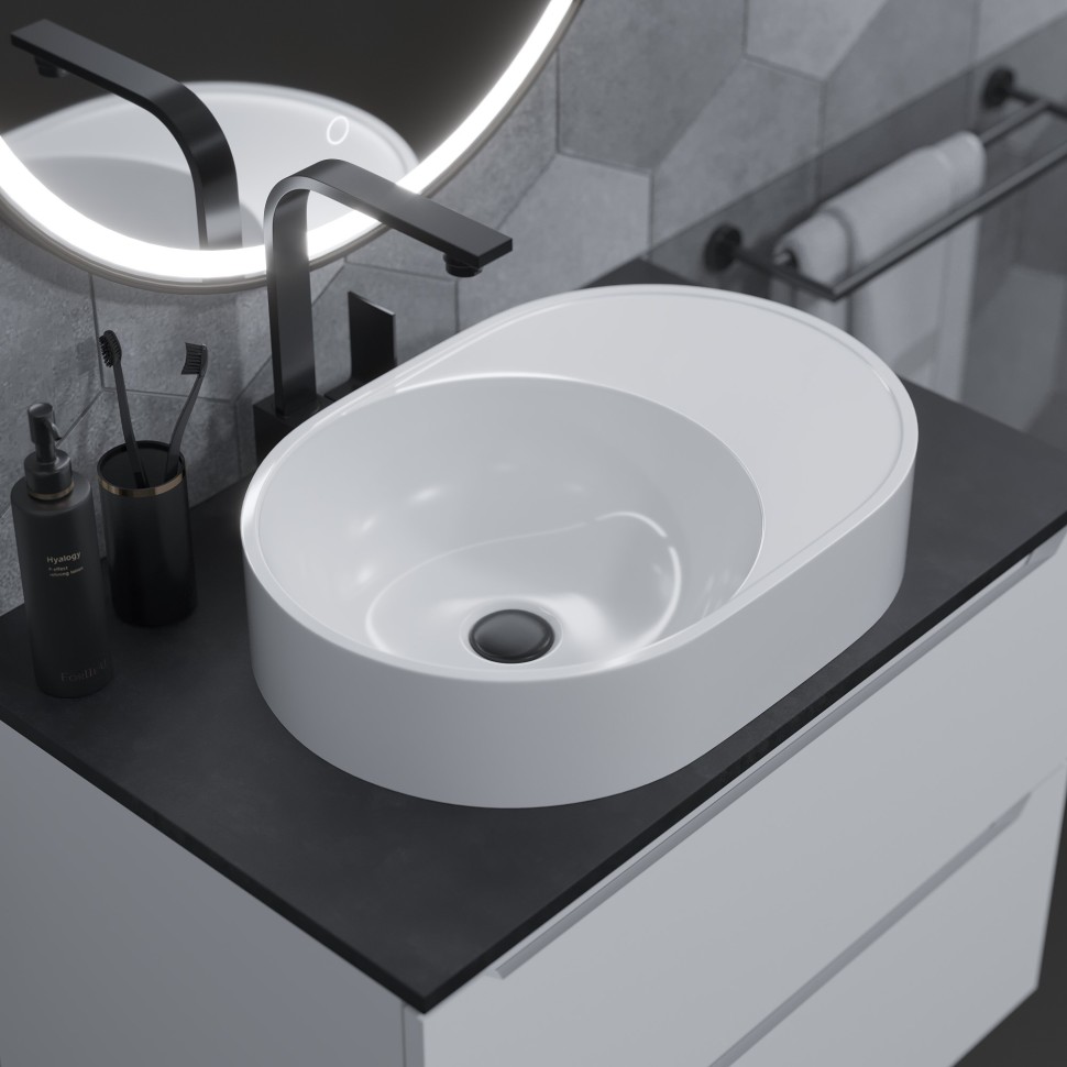 Раковина накладная для ванной Uperwood Luna 50х35х10 см, овальная, белая глянцевая