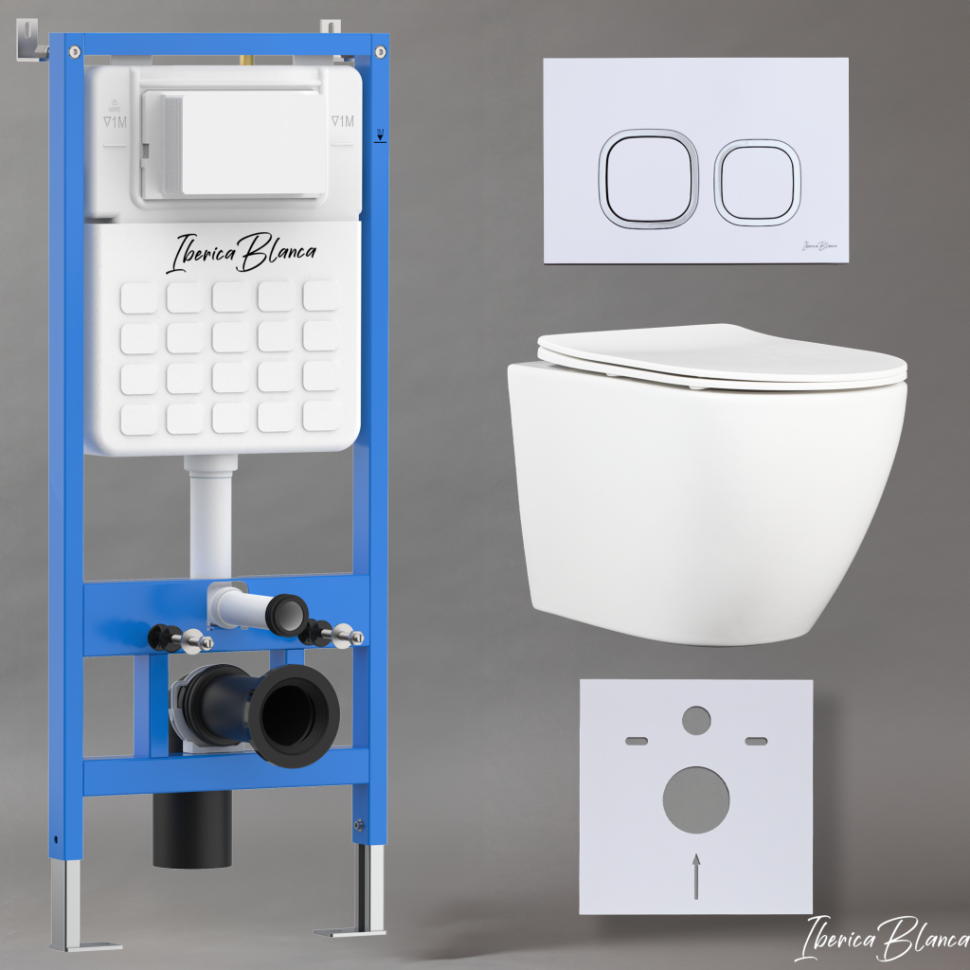 Комплект 3в1 IBERICA BLANCA инсталляция SILENCIO, унитаз BILBAO ALTO белый, кнопка смыва ESTI-Q белый глянцевый (IB001.BLA.234.831)