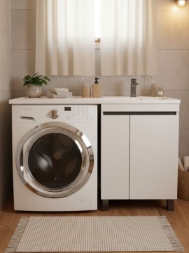 Тумба под стиральную машину напольная Uperwood Magenta 45х50х76,5 см, белая/графит, с дверцами