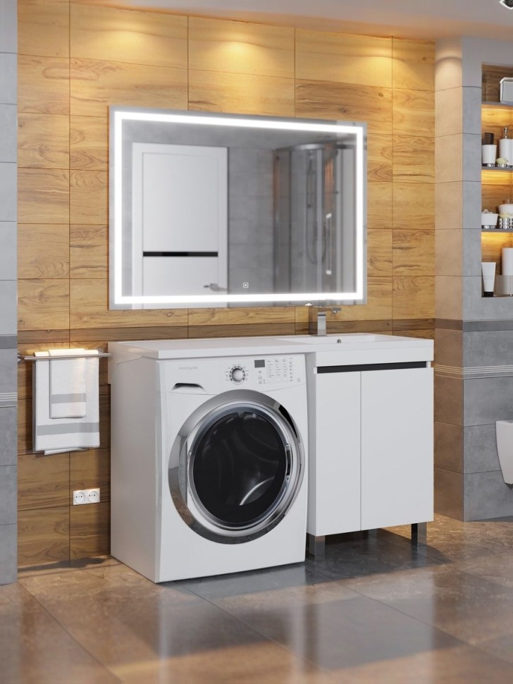 Тумба под стиральную машину напольная Uperwood Magenta 45х50х76,5 см, белая/графит, с дверцами