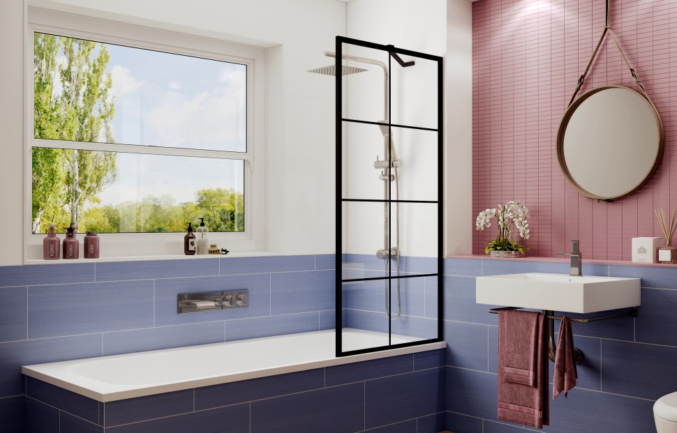Шторка для ванны Ambassador Bath Screens 16041209 (80х140) черный,стекло прозрачное с рисунком,неподвижное,1 место