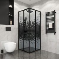 Душевое ограждение Niagara Eco NG-1010-14QBLACK (100х100х190) квадрат,раздвижное,черный,стекло мозаика,1 место