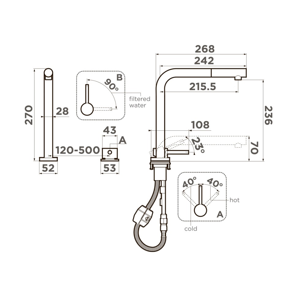 Смеситель для кухни Omoikiri Nara 2 Plus-S-BN латунь/нержавеющая сталь