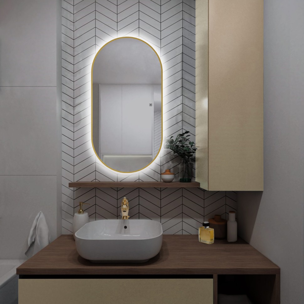 AQM9108G 550x1050 Зеркало с подсветкой и подогревом, универсальный монтаж