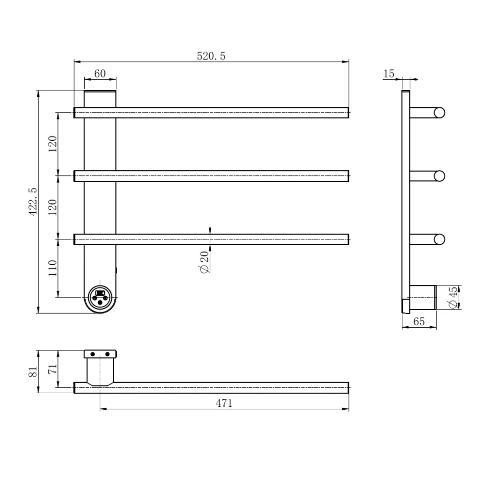 AQM3113GM Полотенцесушитель электрический 520*384 c терморегуляторм, цвет: металл.